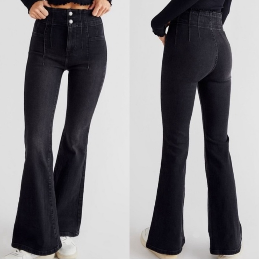 Free People High-Rise Black Flare Jeans